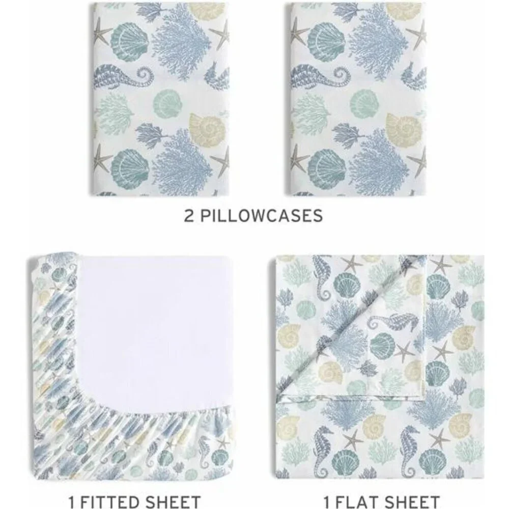 Beatrice Coastal Queen Sheet Set Soft Microfiber Deep Pocket Bedding Beach